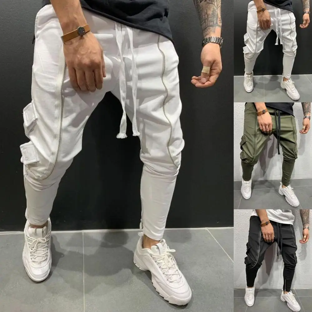 2019 мужские повседневные длинные брюки спортивные Прямые хип хоп облегающие