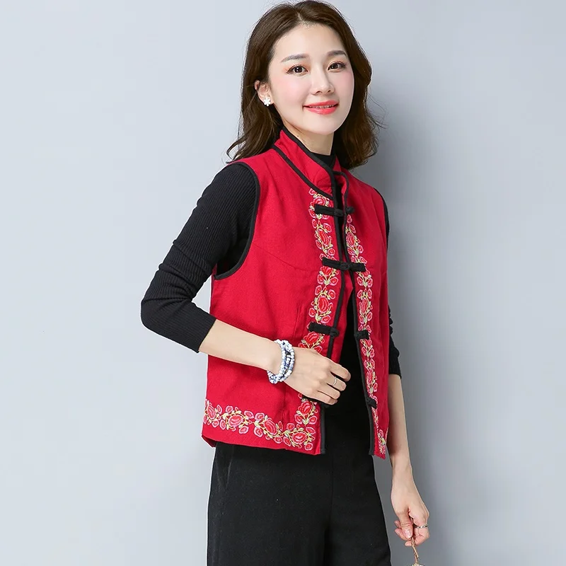 Жилет в этническом стиле повседневный жилет на пуговицах воротник-стойка