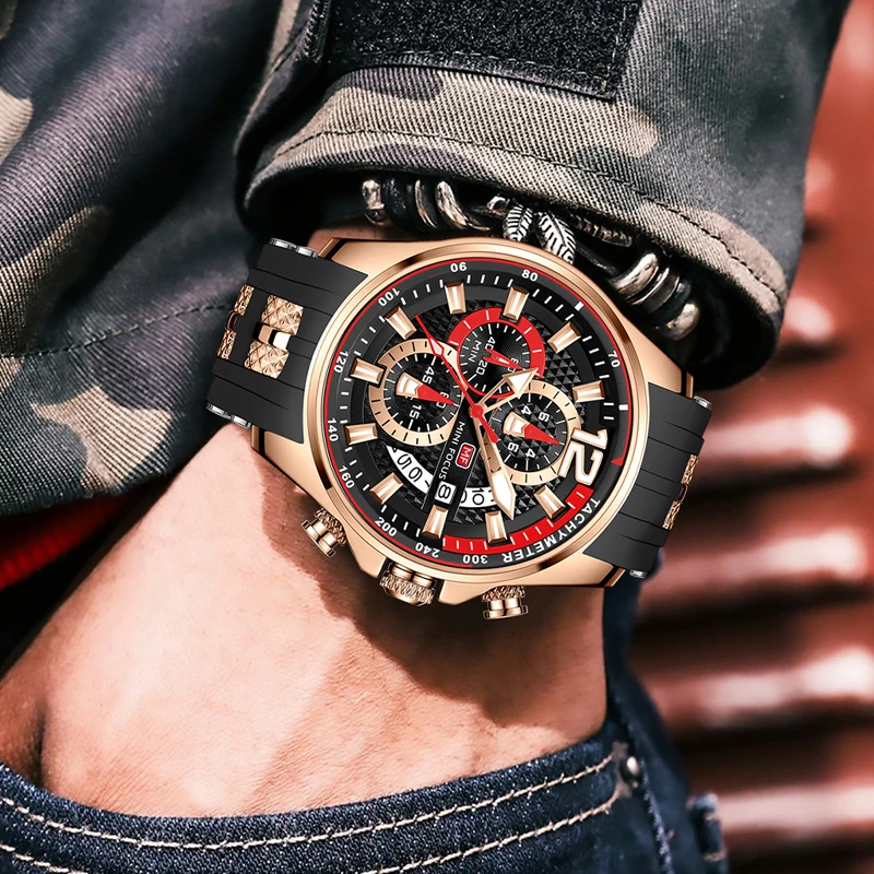 

2021 New Fashion Mens Watches Top Brand Luxury Military Quartz Watch Premium Silicone Waterproof Sport Chronograph Watch Men