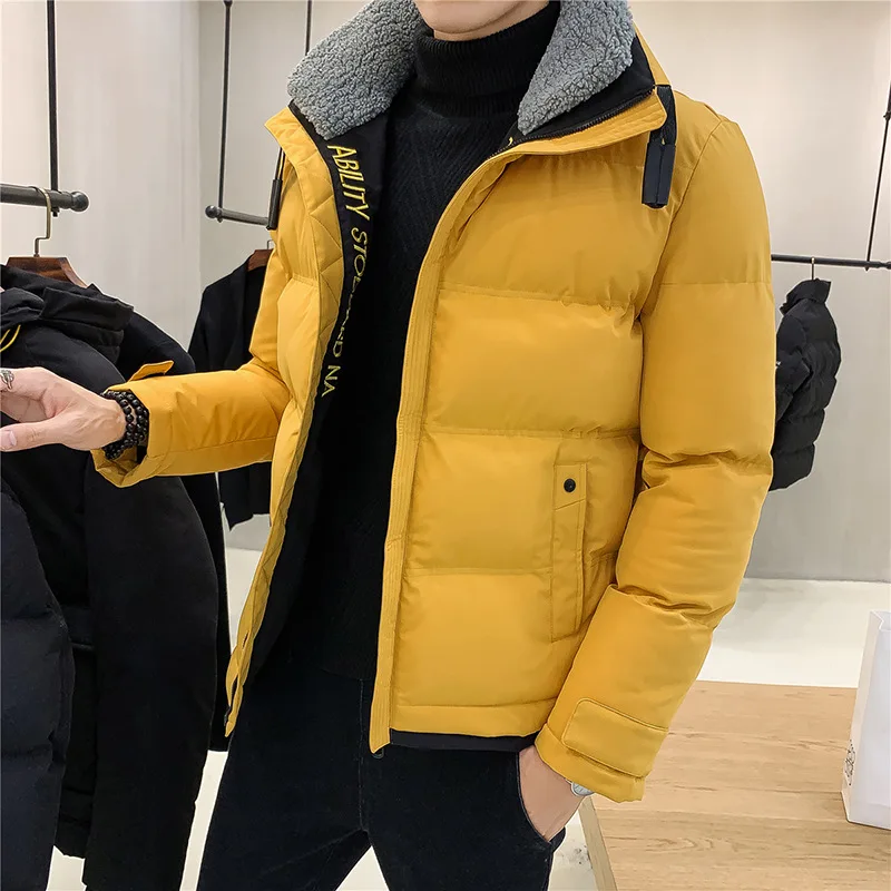 

Workwear cotton men's lamb collar trend cotton jacket handsome casual short jacket winter casual street slim jacket