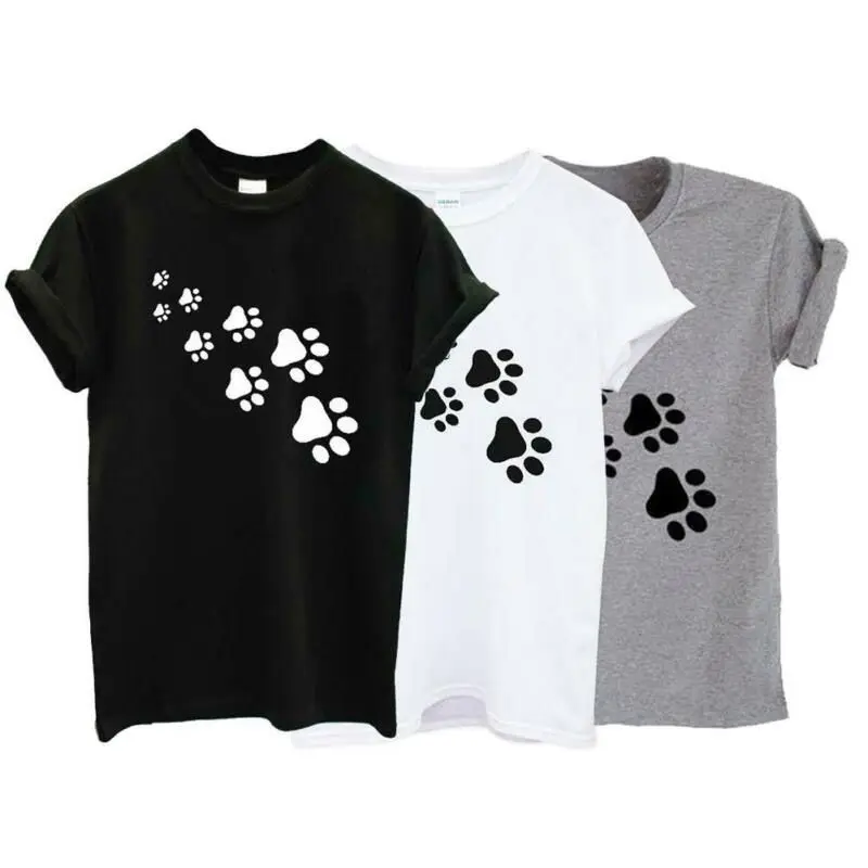 

Fashion Casual Ladies Short Sleeve T-shirt Womens Bodysuit Top Footmarks Printed Black White Gray Clothes Loose Comfort Shirts