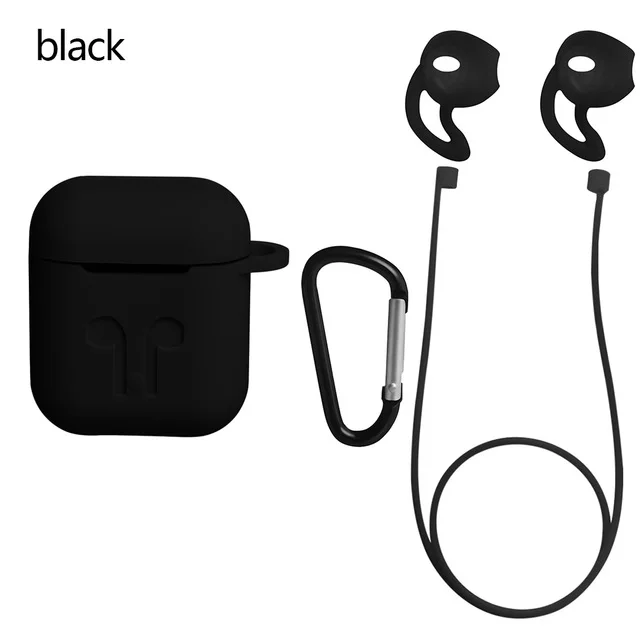 4 в 1 наушники силиконовый чехол анти-потеря провода наушники для Apple Airpods Air Pods Bluetooth беспроводные наушники аксессуары - Цвет: Черный