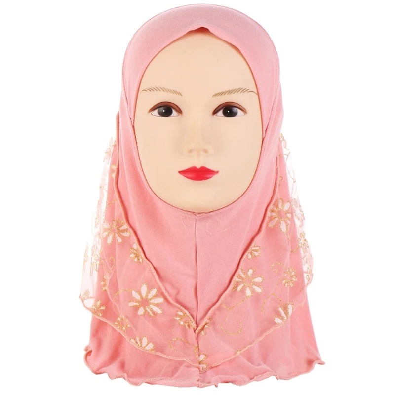 

Children Muslim Small Girl Hijab With Lace Islamic Scarf Shawls Stretch Turban