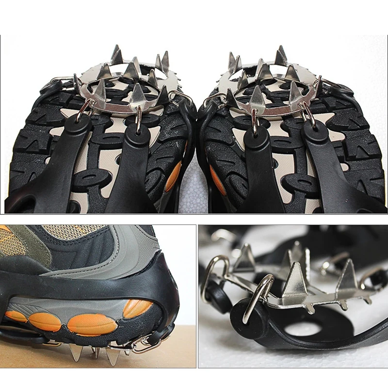 18 Teeth Climbing Crampons for Outdoor Winter Walk Ice Fishing Snow Sneakers Antiskid Manganese Steel Shoe Covers Force Fields