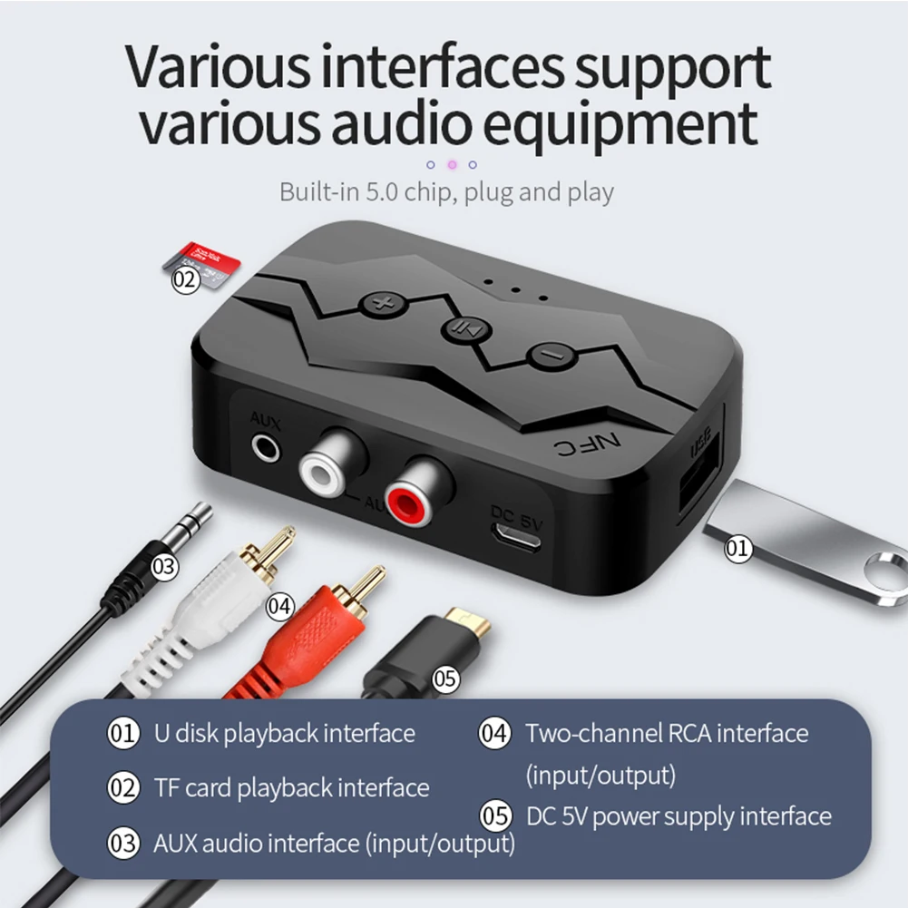 NFC Bluetooth-совместимый 5 0 передатчик приемник SD U диск RCA 3 мм AUX беспроводной аудио