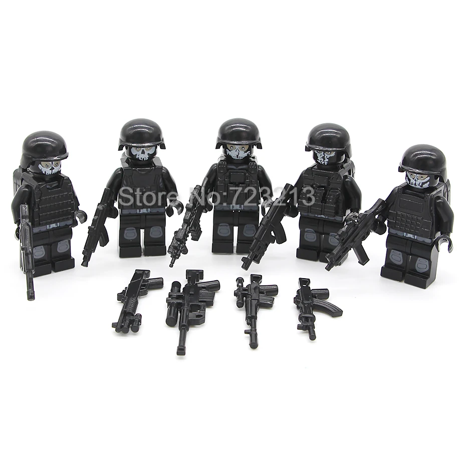 5 шт./лот SWAT Ghost Soldier Военный Набор фигурок оружие пистолет строительные блоки наборы модели кирпичи развивающие игрушки для детей