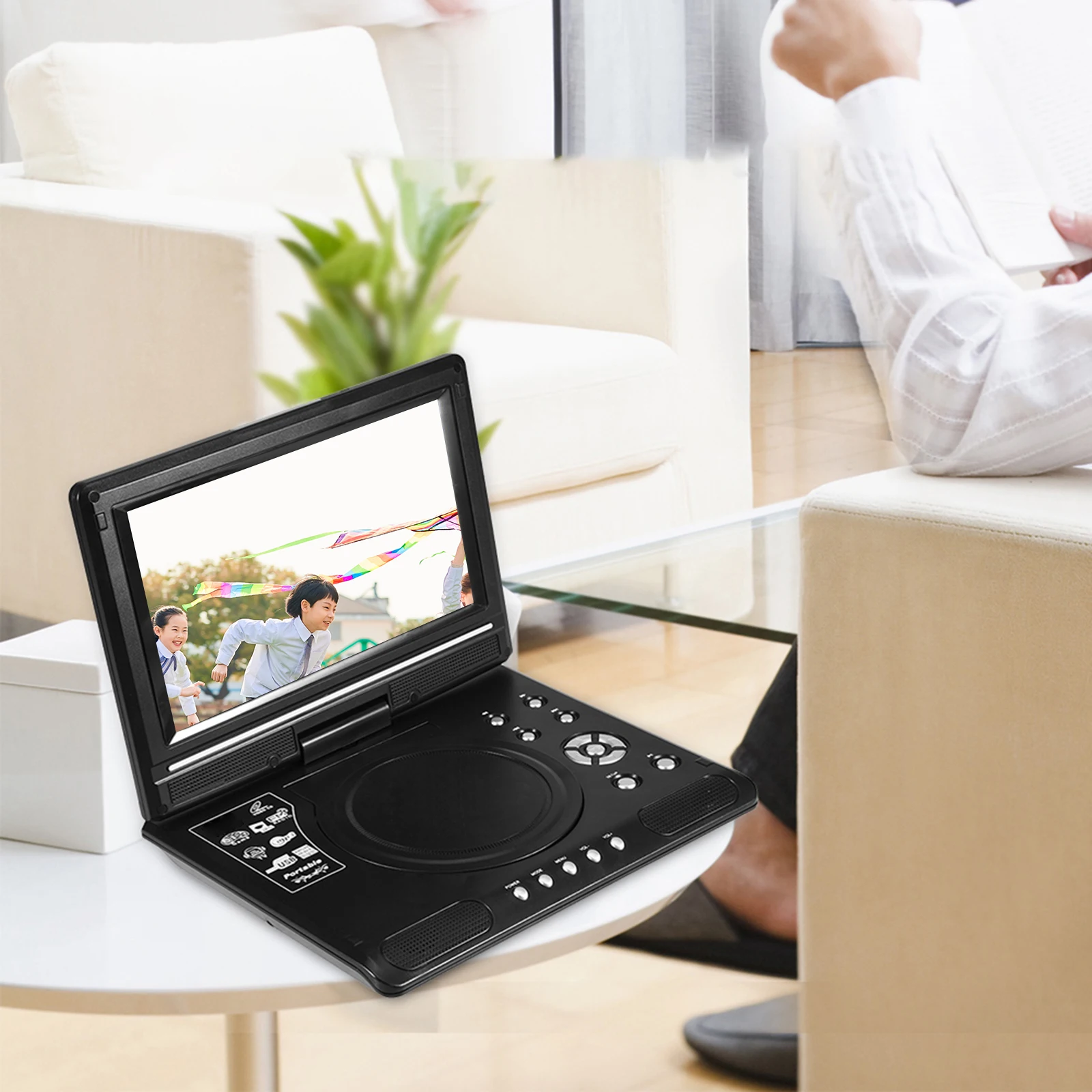 

Rotatable Screen Multi Media DVD 9.8inch Portable DVD Player for Game TV Function Support MP3 MP4 VCD CD Player for Home and Car