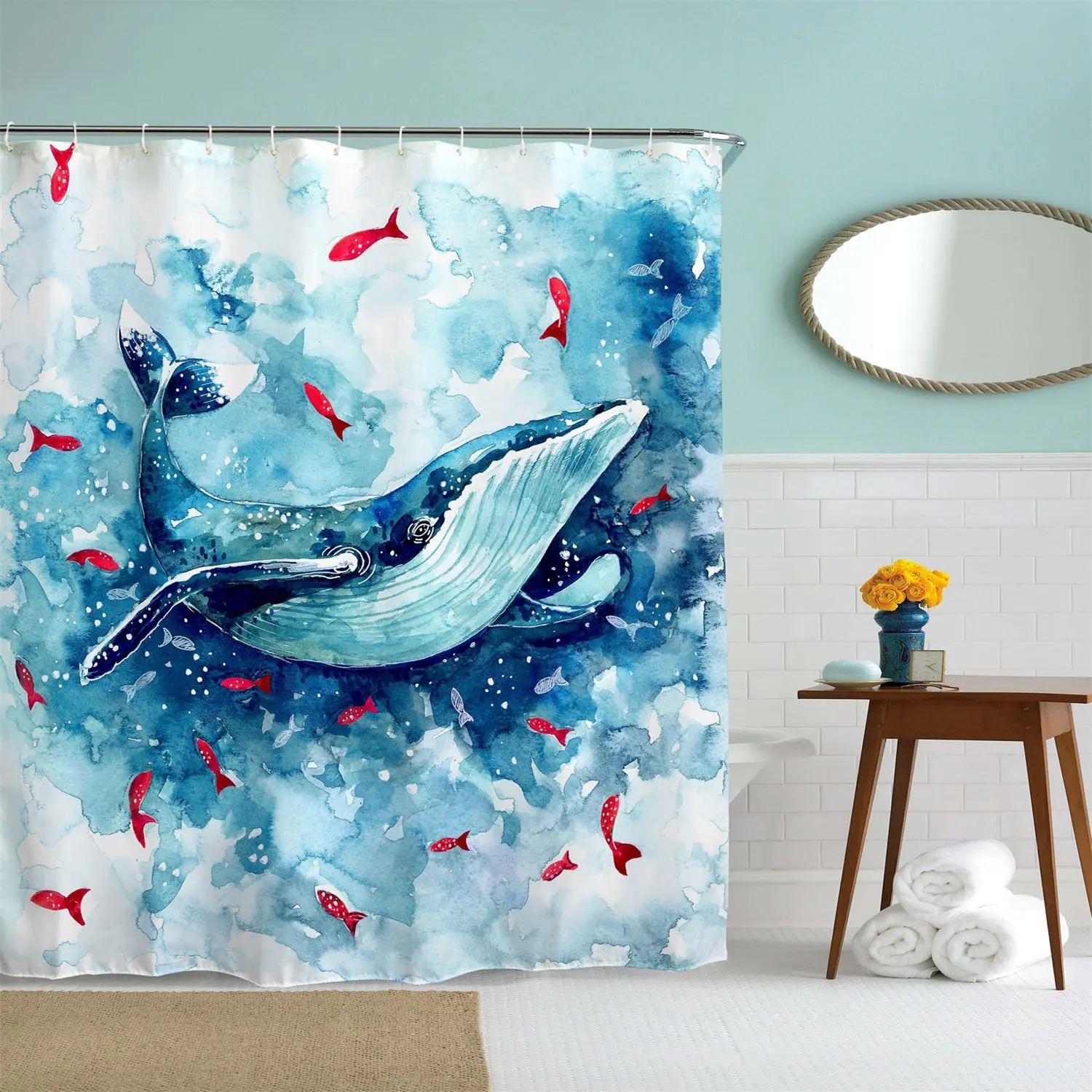 Занавеска для душа с изображением морских животных абстрактный синий кит милая