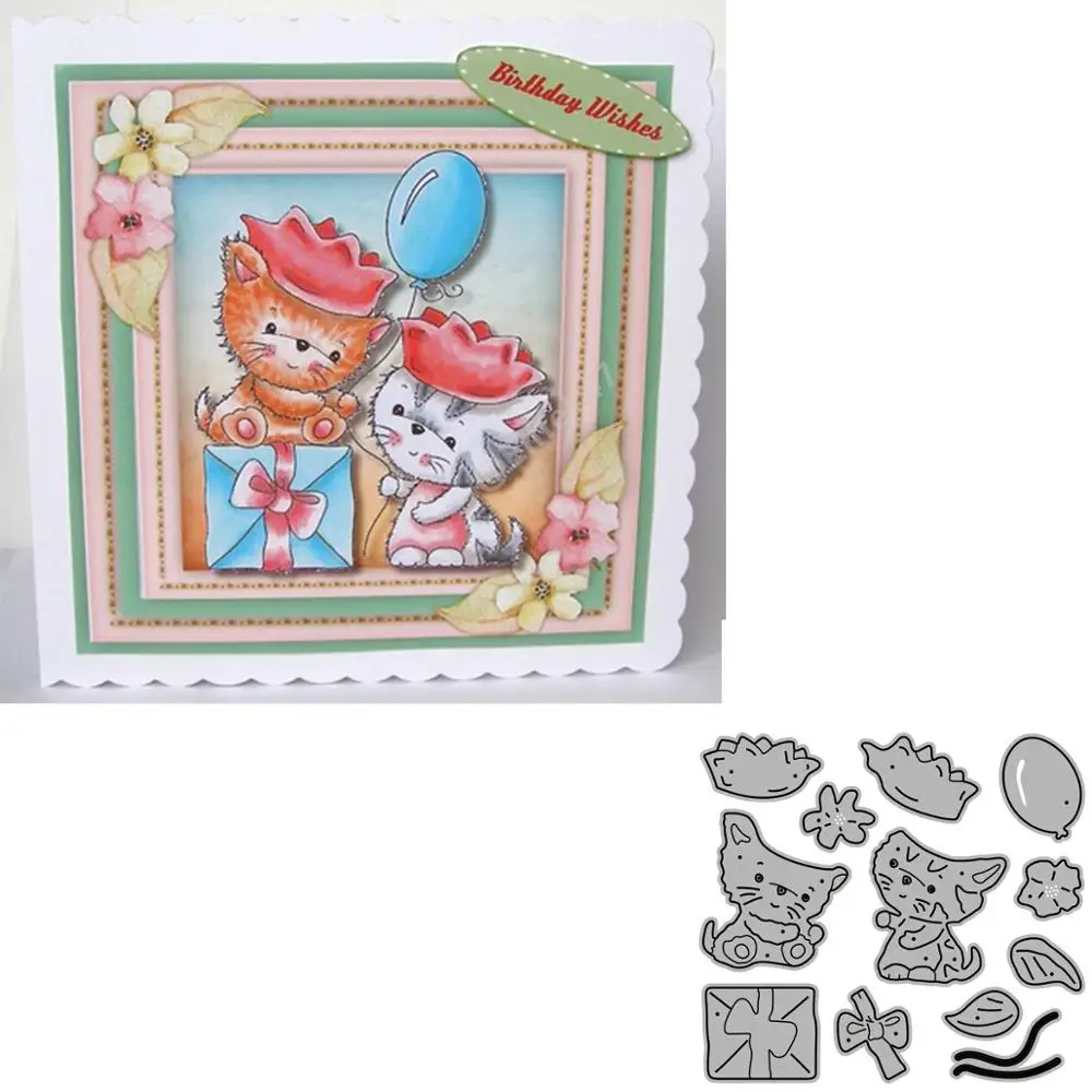 Два милых котят упаковка Подарки скрапбукинга металлический Трафаретный