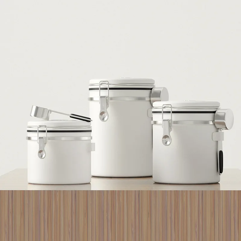Contenedor de almacenamiento de caf&eacute; herm&eacute;tico de acero inoxidable, recipiente con cuchara para granos de caf&eacute;, t&eacute;, mantener los granos frescos-3