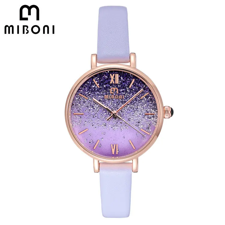 Женские часы Miboni с аметистовым диском круглые студенческие красные наручные