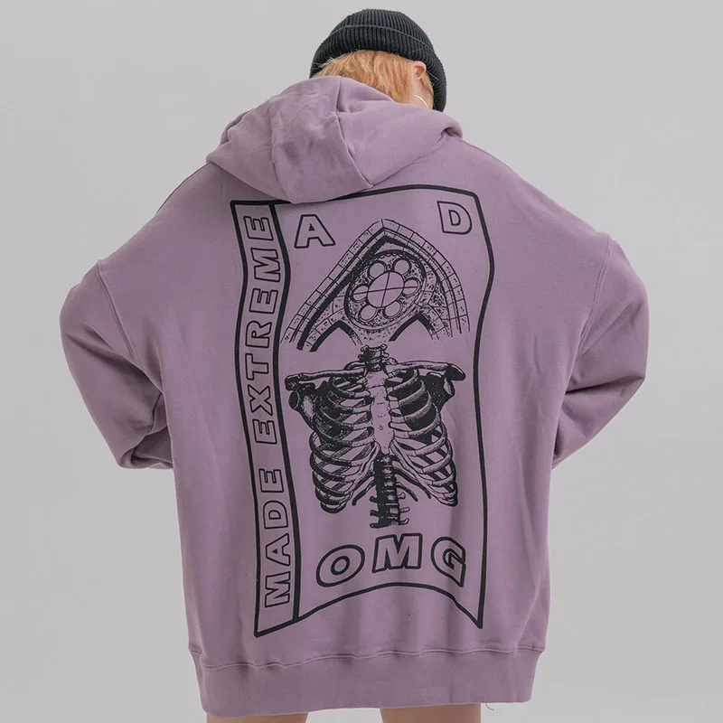 Aolamegs толстовки для мужчин ретро культура печати Толстовка Harajuku Drawstring пуловер с капюшоном мешковатые колледжа стиль пара уличная