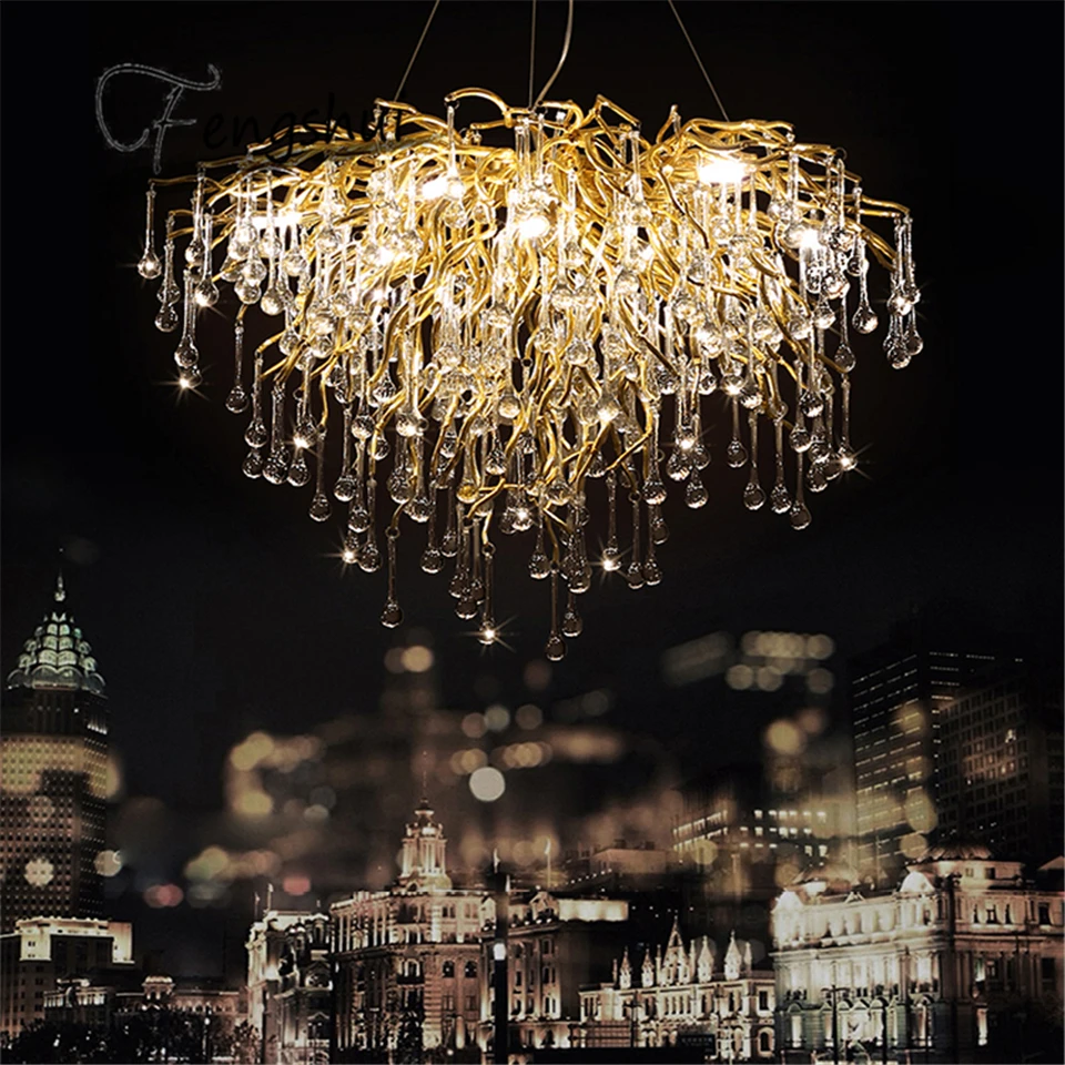 

Nordic Luxury Gold Crystal LED Chandelier Lighting LOFT Villa Lustre LED Pendant Lamp Living Room Hotel Hall Art Decor Lighting