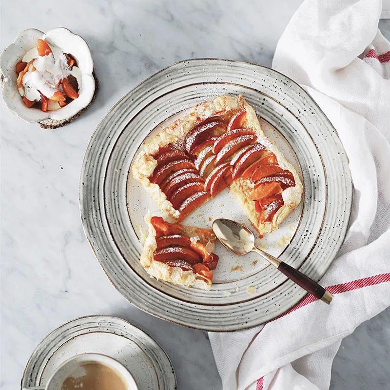 Ретро японский стиль керамическая тарелка круглая десертная столовая посуда для