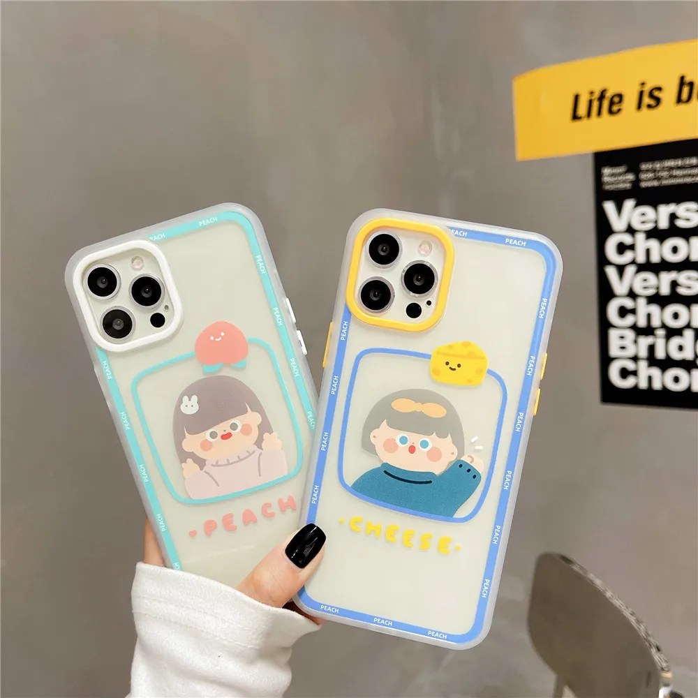 

Cartoon Cute Fruits Girl Transparent Phone Case For iPhone 12 11 PRO MAX XS X XR 7 8 PLUS Silicone Soft Clear Square Cover Shell