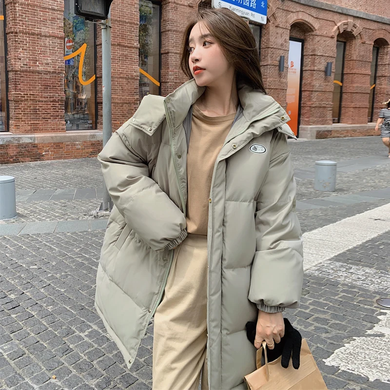

2021 winter women's thick warm parka mid-length coat loose ladies clip casual gram cotton jacket Korean hooded cotton jacket