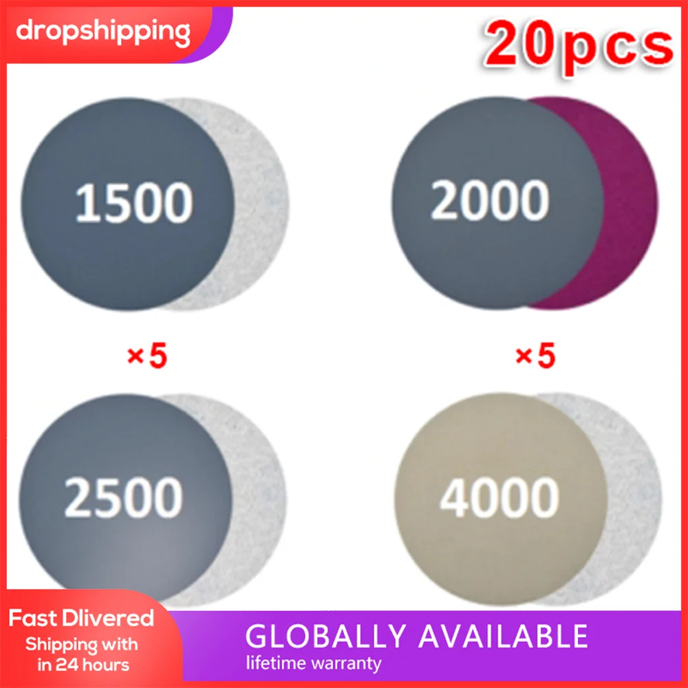 

20pcs Diamond Polishing Pads Wet & Dry Sanding Disc 3 Inch Mixed 1500-4000 Grit For Wood Products Metal Polishing Anti-static