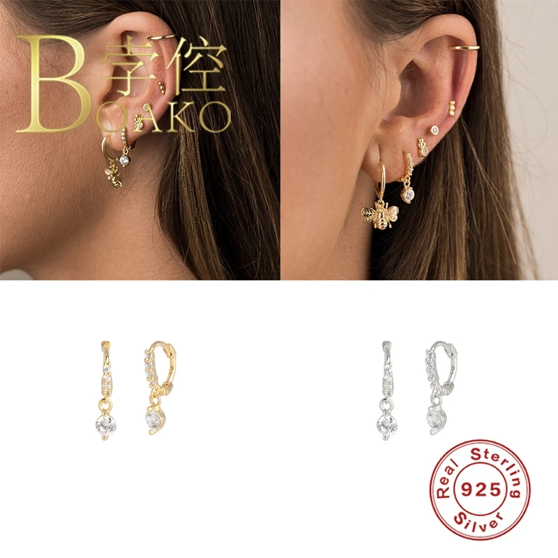 

BOAKO 925 Sterling Silver Earrings For Woman Snake Piercing Earrings Dangle Diamond Crystal Fashionable Luxury Pendientes #4.2