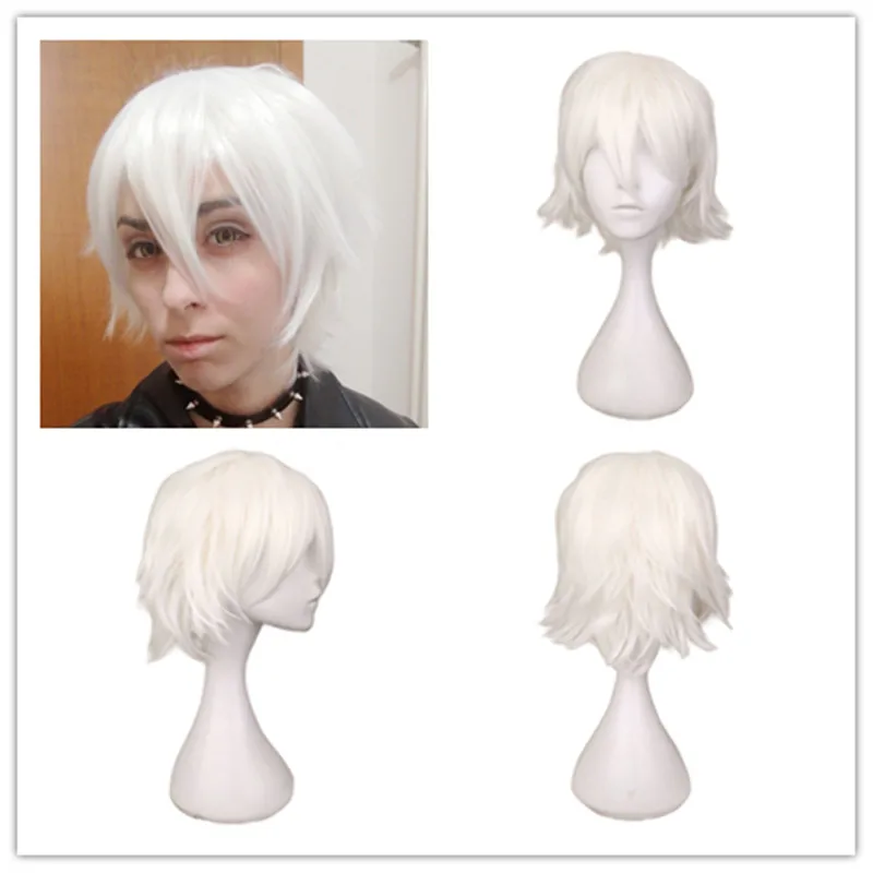 

SuQ Short Natural Blonde Black Straight Hair Wig with Bangs Handsome Boy Cosplay Synthetic Wigs For Men
