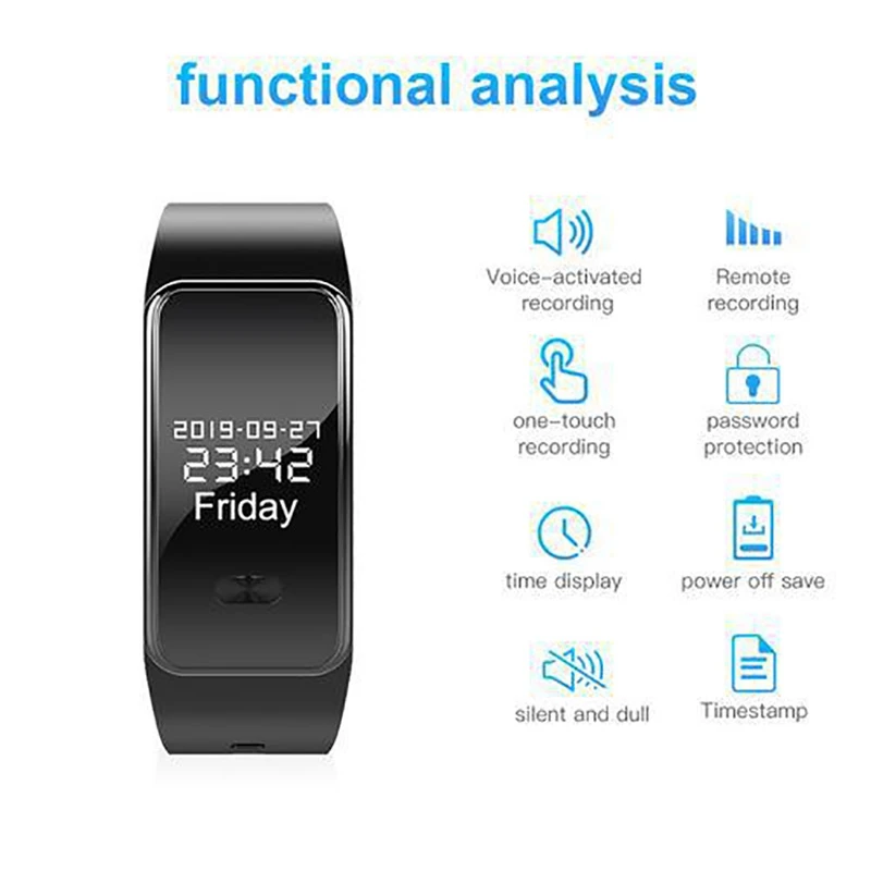 

o Voice Activated Wrist Bracelet Recordings MP3 Player Voice Recorder Watch 8GB HIFI for Lectures(8G)