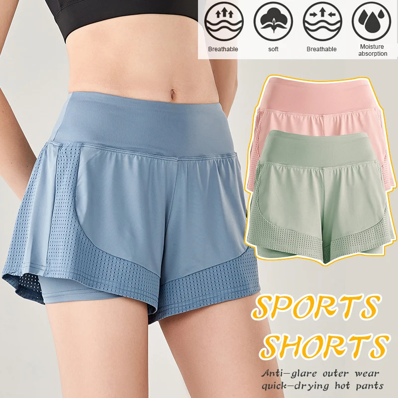 

Newly Women Running Workout Shorts with Liner 2 in 1 Athletic Sport Shorts Quick Dry Elastic Wasit S66