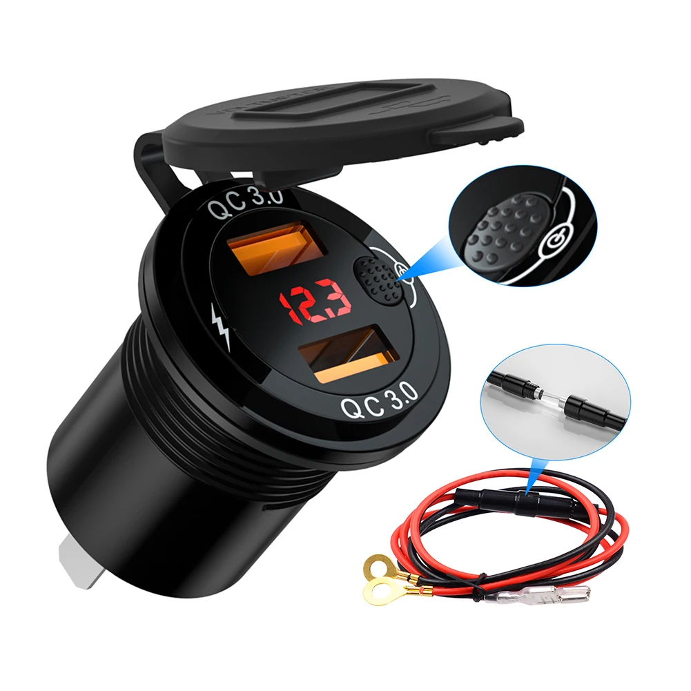 

2.4A 3.4A Car Charger Adapter Dual USB QC Fast Charger Car Cigarette Lighter Adapter With Digital Voltmeter Independent Switch