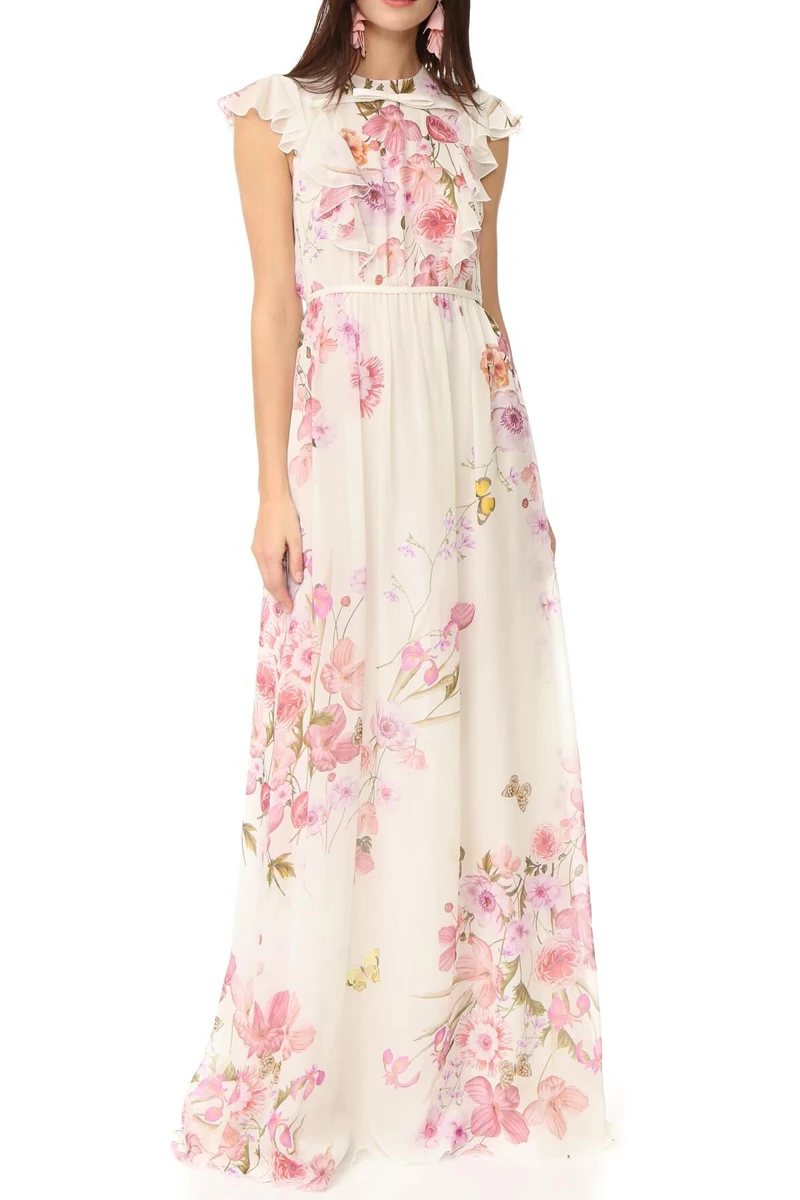 

Super Fairy New French Dress with Flying Sleeves, Slimming and Thin Floral Skirt, Can Be Salt and Sweet,ankle-length Skirt