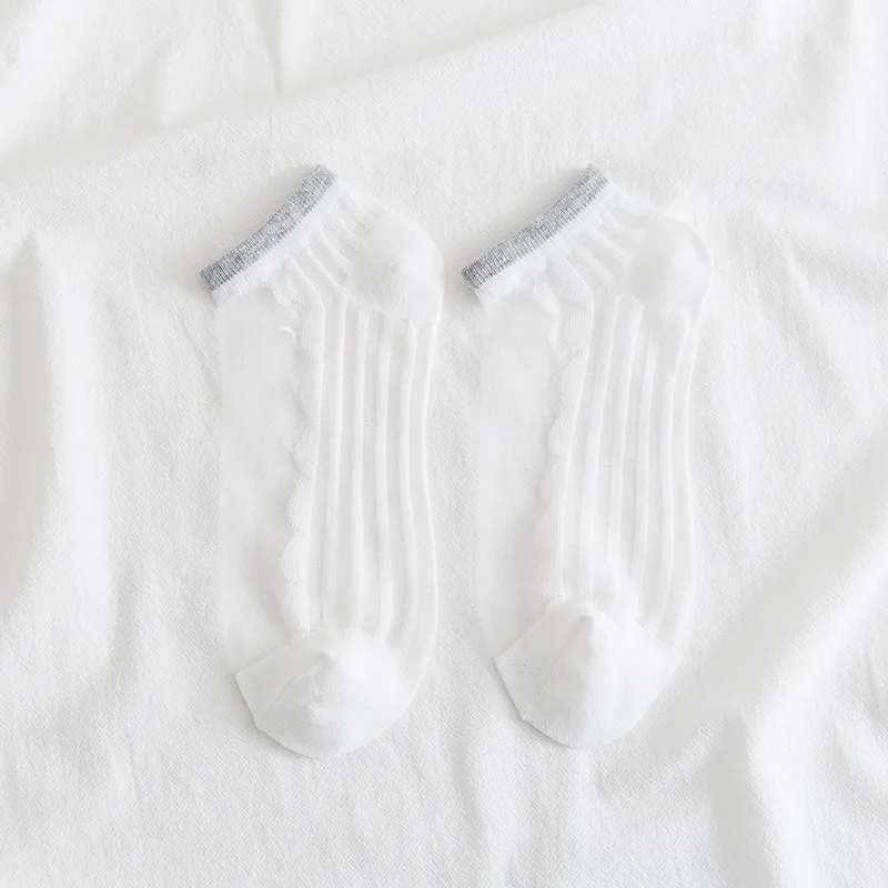 20PCS=10 pairs Women's Socks Summer Thin Non-slip Breathable Glass Stockings Shallow Mouth Stripes  Mouth Transparent Boat Socks