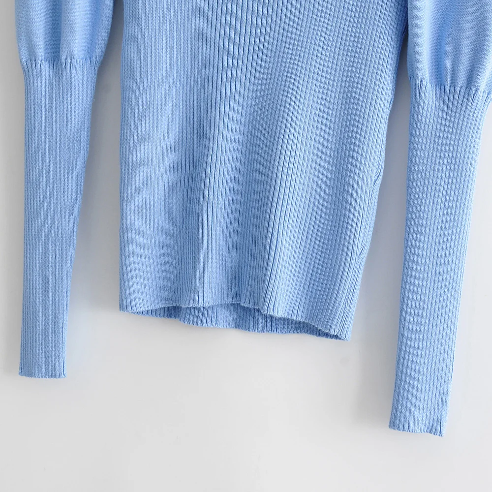 2019 Za модный стильный шикарный женский голубой мягкий тонкий свитер Женская