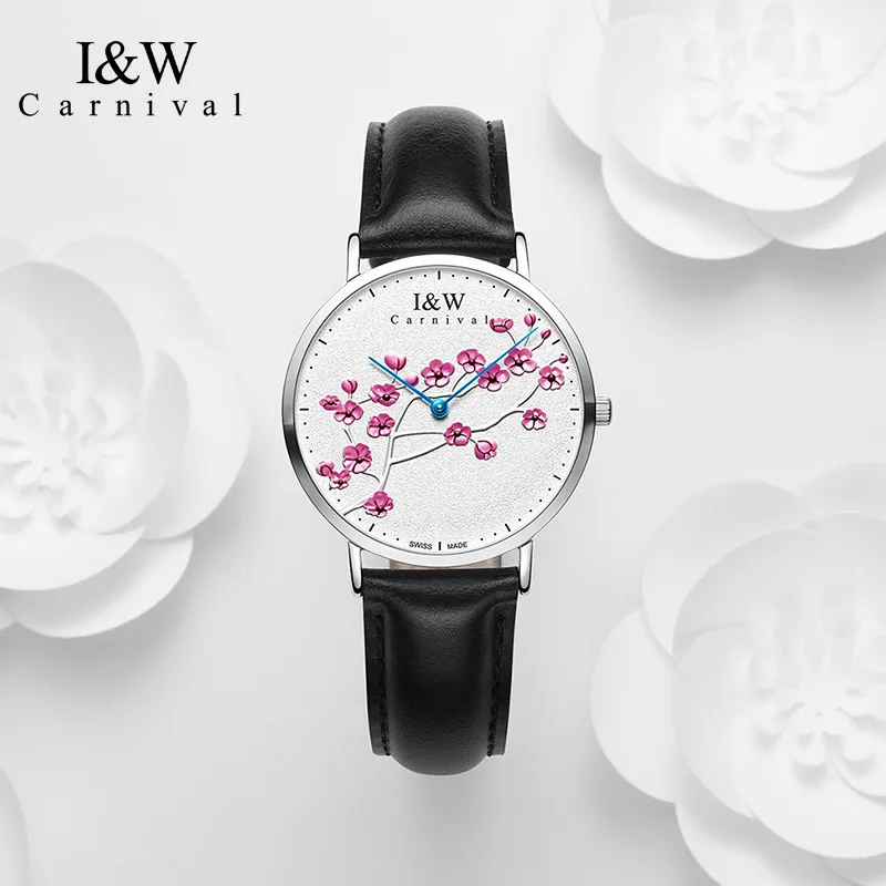 CARNIVAL Fashion Quartz Wrist Watch Brand Luxury Ultrathin Rose Gold Silver Girls Wristwatches Waterproof for Women Reloj Hombre