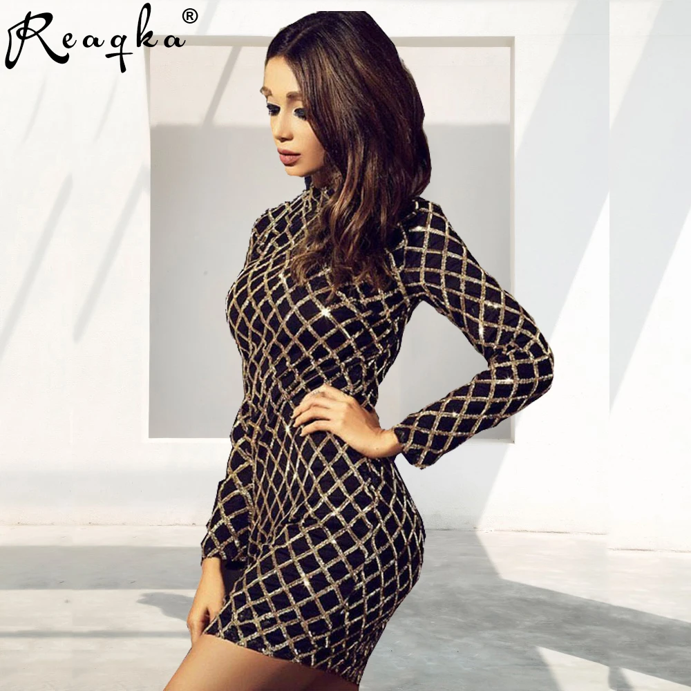 Осенне зимнее черное платье с длинным рукавом и блестками 2020 соблазнительные