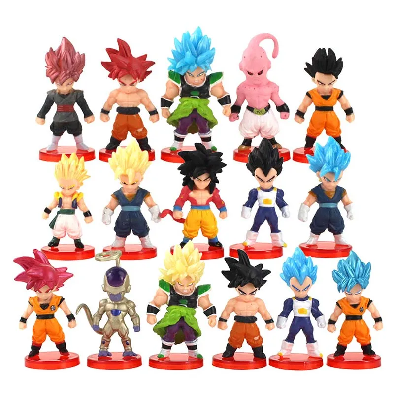 16Pcs/Set Dragon Ball Son Goku Anime Figure Toys With Red Base Saiyan Vegeta PVC Model Dolls Birthday Gifts For Children