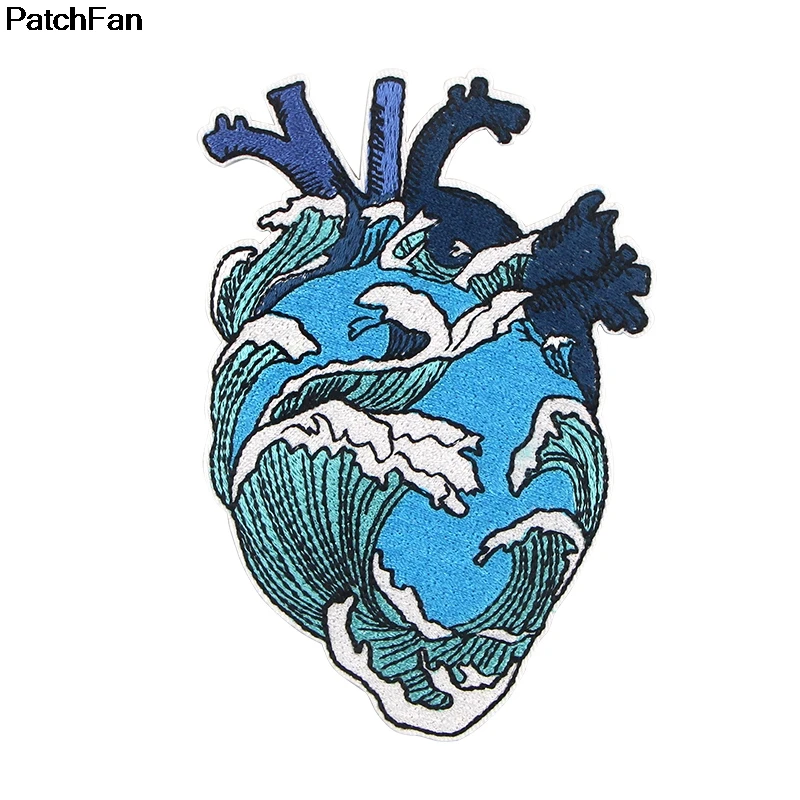 

Patchfan Heart Shape organ The Great Wave off Kanagawa Applique patches stickers sewing jersey clothing para jacket badges A2642