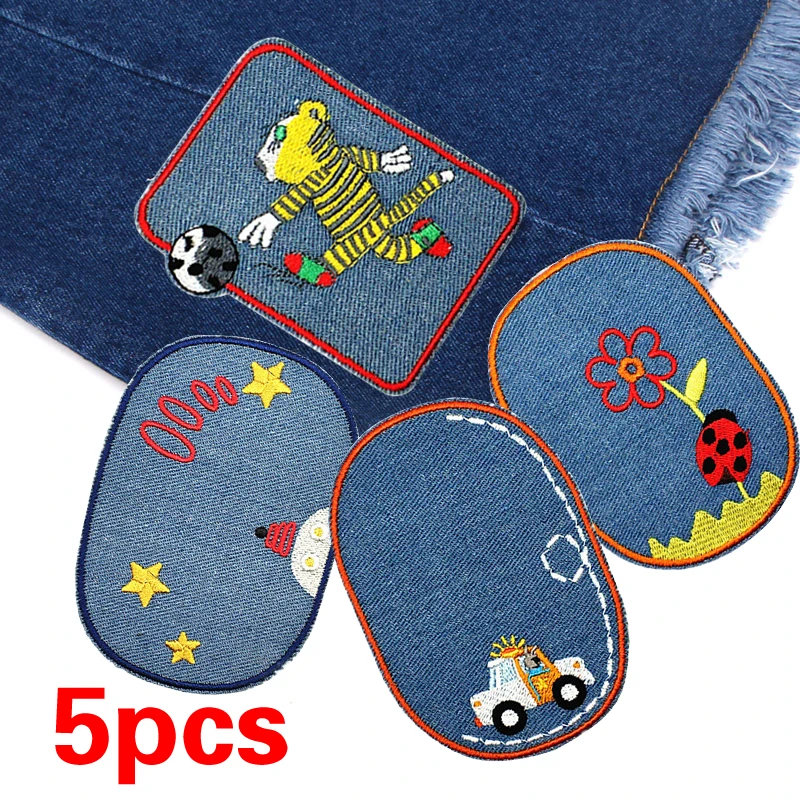 5Pcs Cartoon Jeans Patch Iron On Denim Patches Embroidered Sewing Repair Elbow Knee For Children Kids Clothes | Аксессуары для