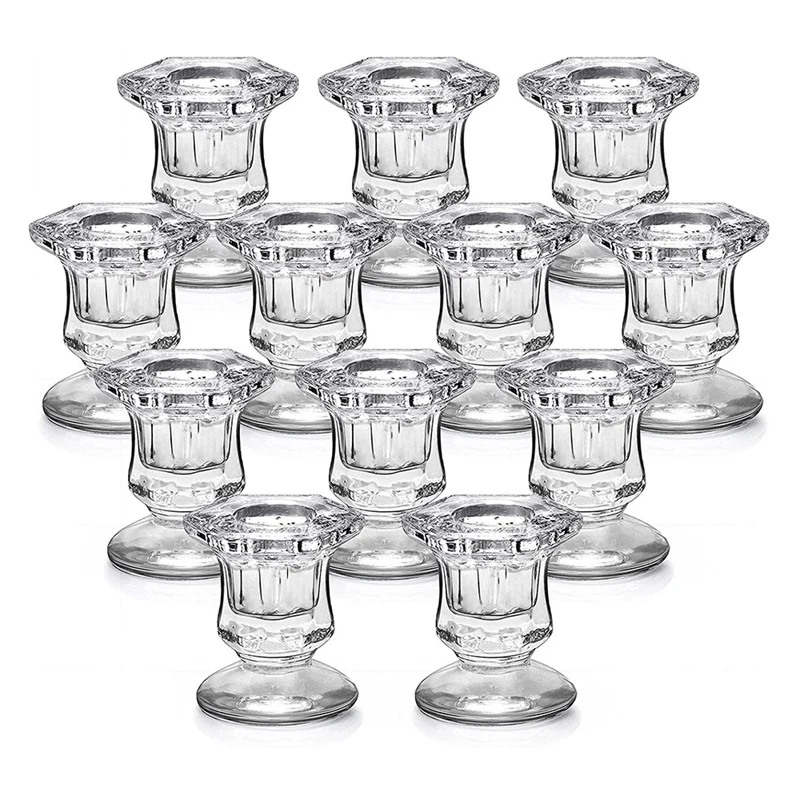 

Candlestick Holders Bulk, Glass Candle Holders Set Clear, 12 Pcs Crystal Taper Candle Holders for Wedding