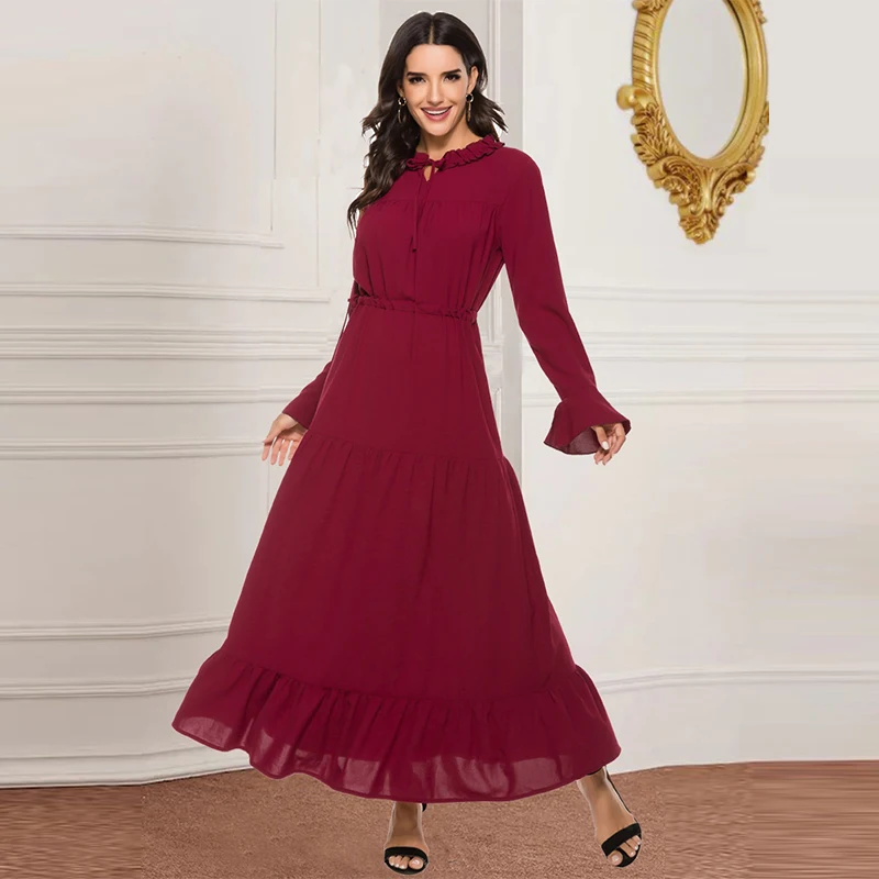 Мусульманское платье мусульманское турецкое с поясом рукава-трубы шифоновое