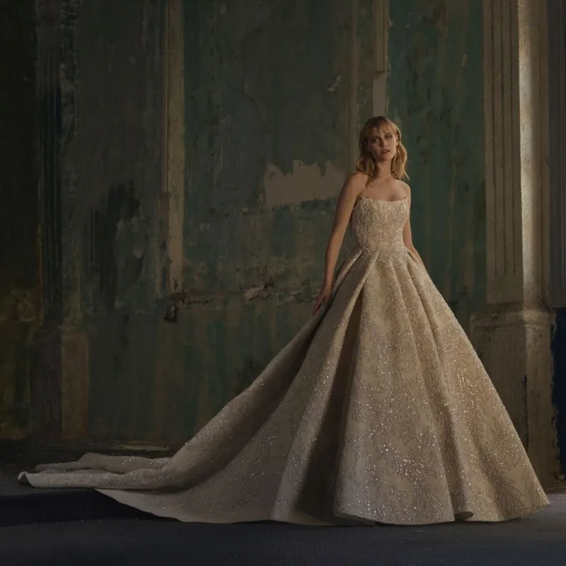

Luxury A Line Full Lace Wedding Dress Strapless Bridal Gowns Chapel Train Formal vestidos de novia 2021 robe de mariée