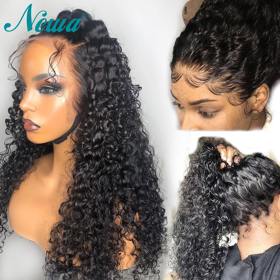 Newa Hair 360 парик их натуральных волос с волосами младенца бразильские кудрявые волосы фронта шнурка предварительно сорвал отбеленные узлы парик из натуральных волос