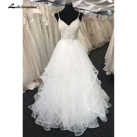 roycebridal ruffles ivory wedding dresses tulle organza backless spaghetti straps ruched draped floor length bridal gowns