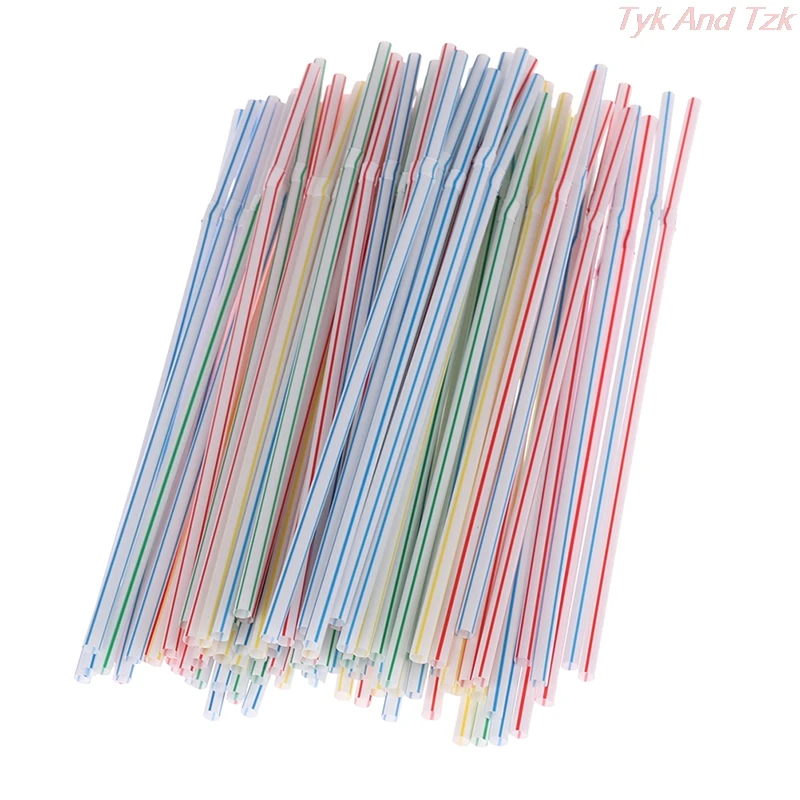 

100pcs Plastic Disposable Straws Flexible Straws Striped Multi Colored Rainbow Drinking Straws Bendy Straw Bar Accessories