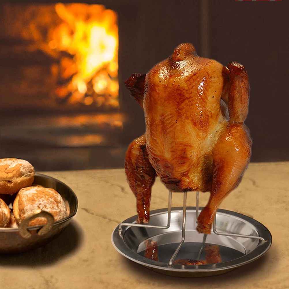 

Folding Stainless Steel Chicken Roaster Rack Cooking Grill Pan Tool Portable Duck Holder Grill Stand Roasting for Camping Picnic