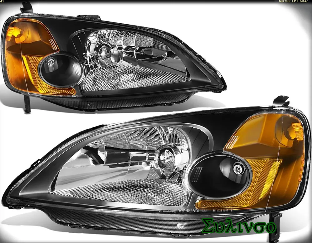 Замена для Honda Civic EM ES пара фар с черным корпусом и Янтарная угловая лампа +