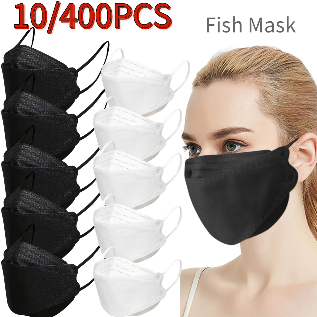 

400PCS Fish Mask For Women Men 3D Protective Face Mask Fashion Black White Breathable Mask For Face Masque Halloween Cosplay