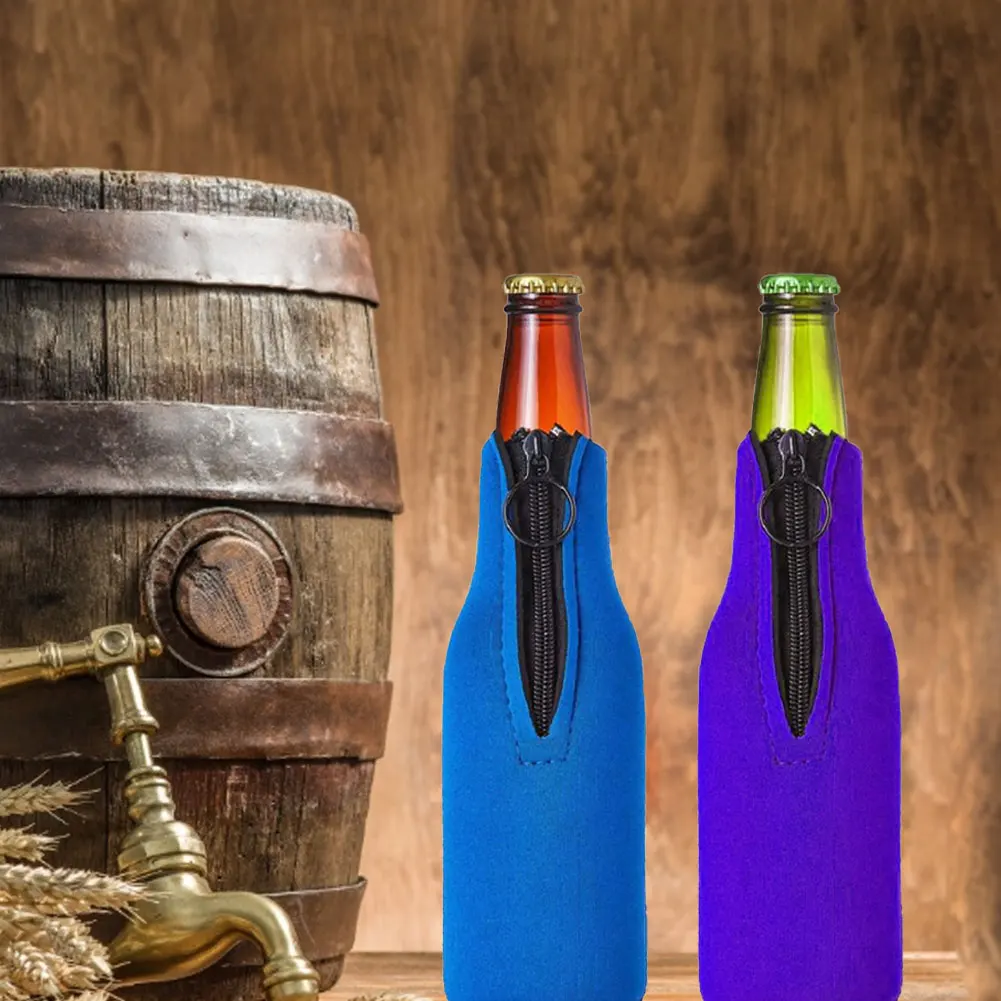 

6PCS Beer Bottle Cooler Sleeve Case Foldable Zipper Drink Bottle Holder SBR Zipper Bottle Holder Gadgets Gift Bar Accessories