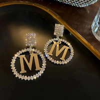 korea 2021 new luxury the letter m crystal pendant earrings for women fashion exquisite flower earrings party jewelry gifts