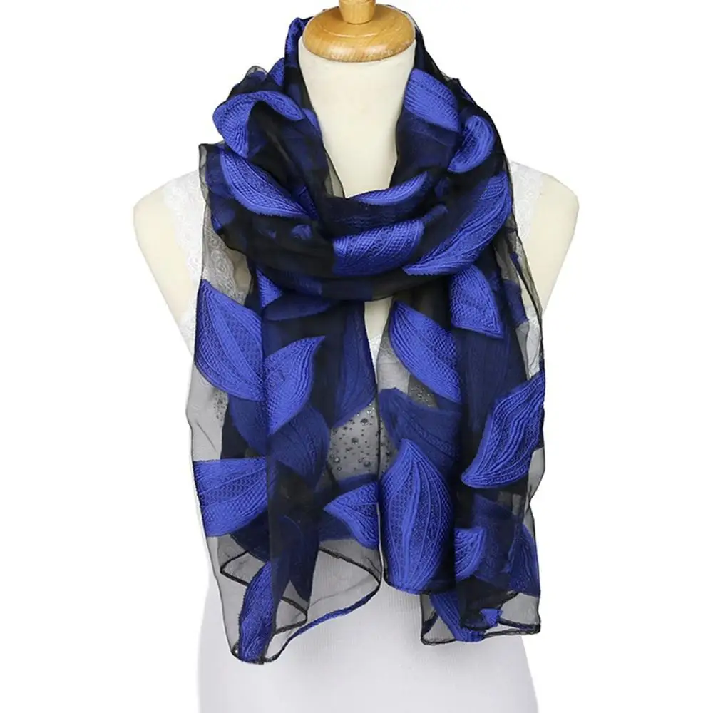 Женский Длинный шарф из органзы Элегантный легкий Шелковый с цветочной вышивкой