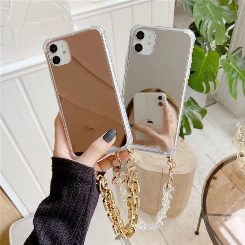 

Electroplated mirror chain strap bracelet soft phone case for iphone 12 Pro Max 11 Pro Max 12 MiNi X XR XS Max 7 8 plus SE 2020