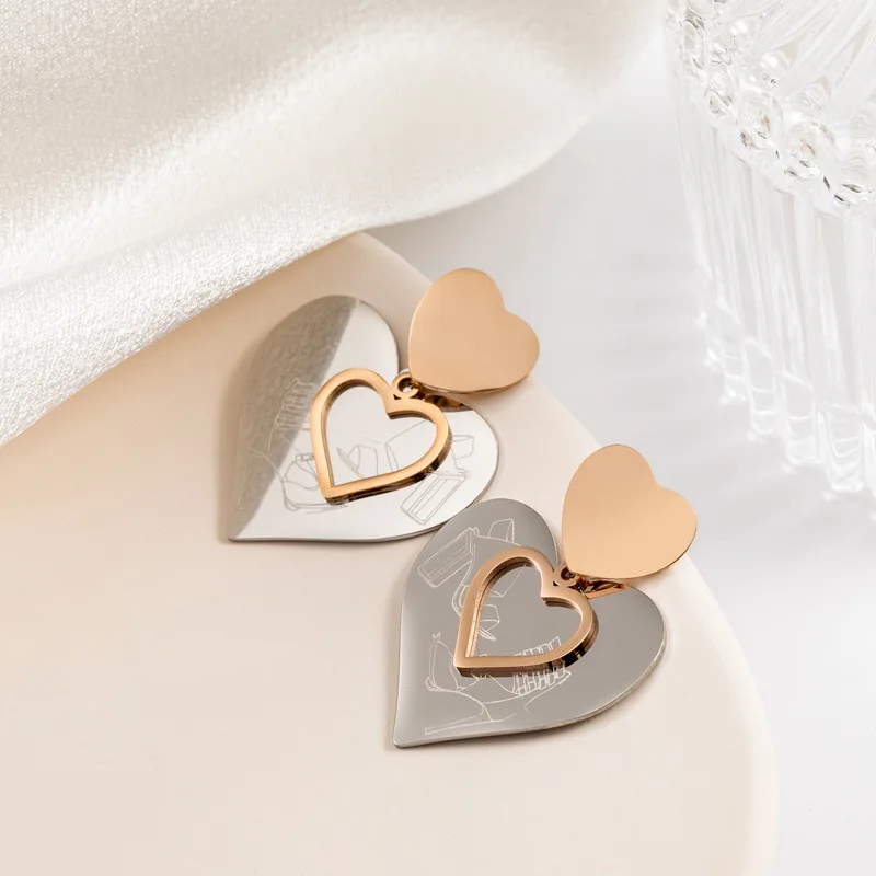 

Minar Romantic Love Heart Titanium Steel Dangle Earrings for Women Female for Women Hollow Metal Charm Earring Sweet Jewelry