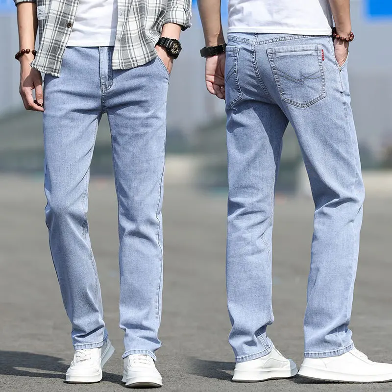 

Autumn Fashion Mens Solid Color Jeans Denim Stretch Regular Straight Trousers For Men Plus Size 28-40
