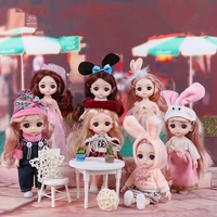 16cm bjd doll 3d eyes fashion mini 112 cute plastic doll 13 joints movable simple clothes dress up doll set diy girl toy gift